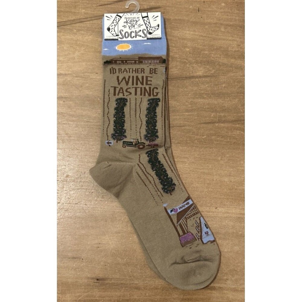 Primitives by Kathy Novelty Socks for Women - I'd Rather Be Wine Tasting - NEW